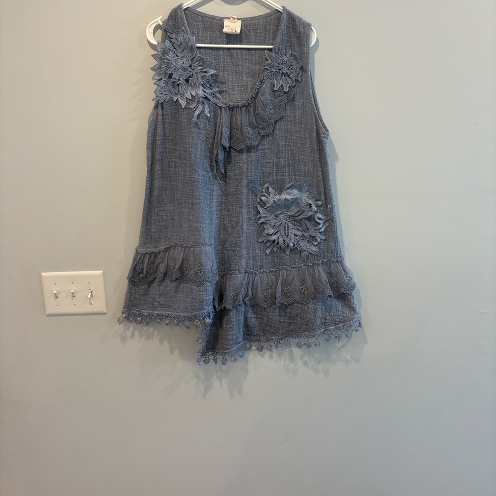 Pretty Angel Blue Tunic with Lace Accents